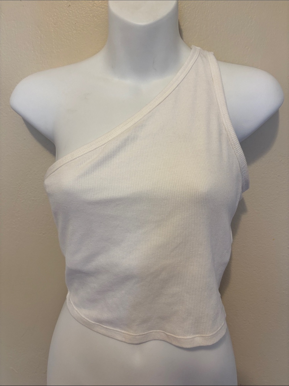 PINK Victoria's Secret White One-Shoulder Ribbed Crop Tank